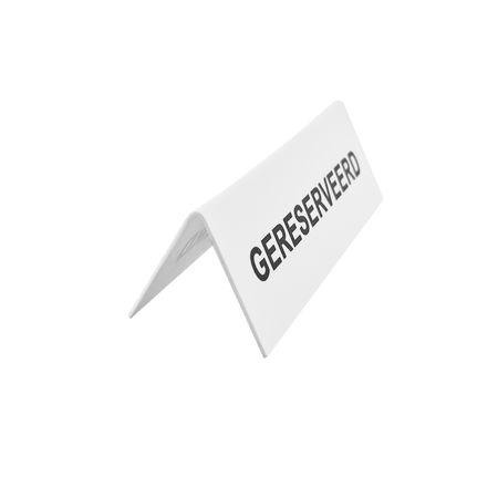 Gereserveerd bordje wit met zwarte letters van polystyreen 130x40mm - per 1 stuk