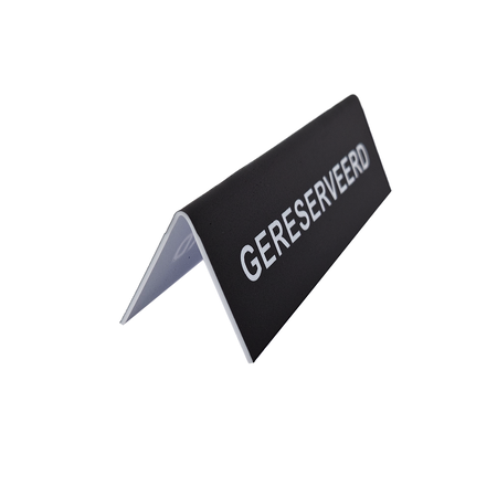 Gereserveerd bordje zwart met witte letters van polystyreen 130x40mm - per 1 stuk