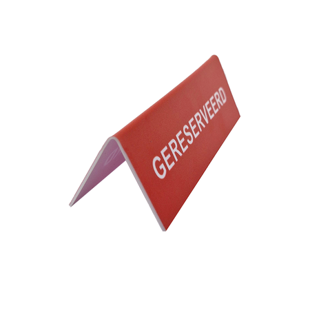 Gereserveerd bordje rood met witte letters van polystyreen 130x40mm - per 1 stuk