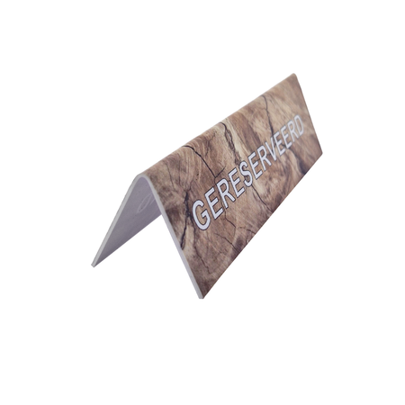 Gereserveerd bordje in houtmotief met witte letters van polystyreen 130x40mm - per 1 stuk