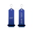 CombiCraft Bumerang aluminium hotel sleutelhanger in blauw met zilver gravering 30x100 mm