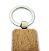Houten sleutelhanger rechthoek 27x80 mm met gravering - per 1 stuk