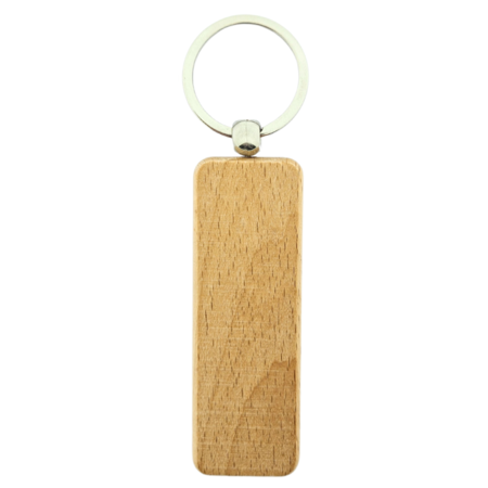 Houten sleutelhanger rechthoek 27x80 mm met gravering - per 1 stuk