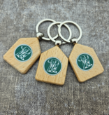 Houten sleutelhanger huis met logo 35x45mm - per 1 stuk
