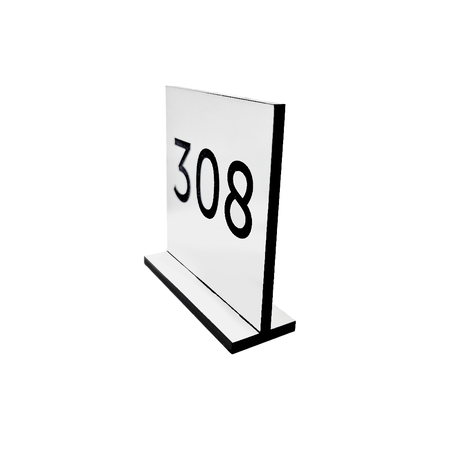 Tafelnummer Bistro van wit acrylaat 60x60 mm, met dubbelzijdige nummering naar wens - per 1 stuk