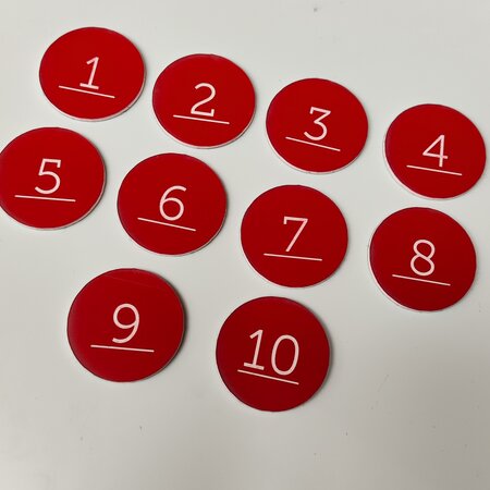 CombiCraft Acrylaat nummerplaatjes rond in het rood, nummers 1 t/m 10 met tape - per set