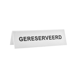 Gereserveerd bordje wit met zwarte letters van polystyreen 130x40mm - per 1 stuk