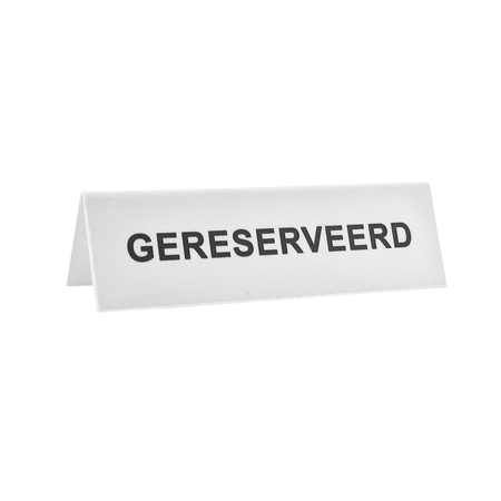 Gereserveerd bordje wit met zwarte letters van polystyreen 130x40mm - per 1 stuk