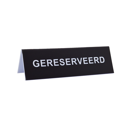Gereserveerd bordje zwart met witte letters van polystyreen 130x40mm - per 1 stuk
