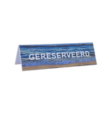 Polystyreen gereserveerd bordje strandthema met witte letters van polystyreen 130x40mm - per 1 stuk