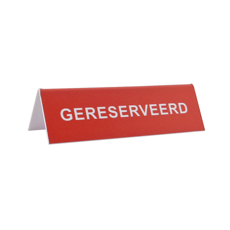 Gereserveerd bordje rood met witte letters van polystyreen 130x40mm - per 1 stuk