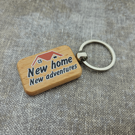 CombiCraft Houten sleutelhanger nieuw huis - New home, new adventures - per 1 stuk