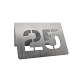 Tafelnummer van RVS in zilver met uitgesneden nummers 75x56x1mm - per 1 stuk
