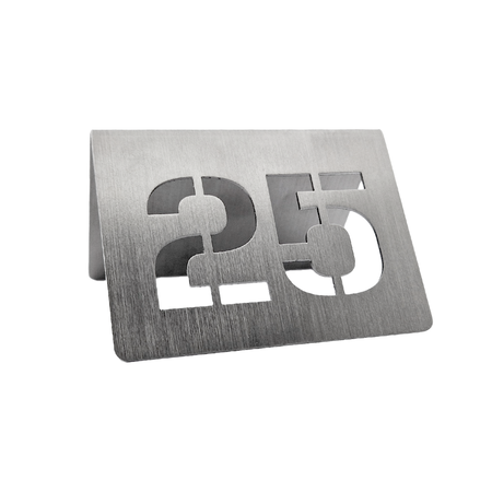 Tafelnummer van RVS in zilver met uitgesneden nummers 75x56x1mm - per 1 stuk