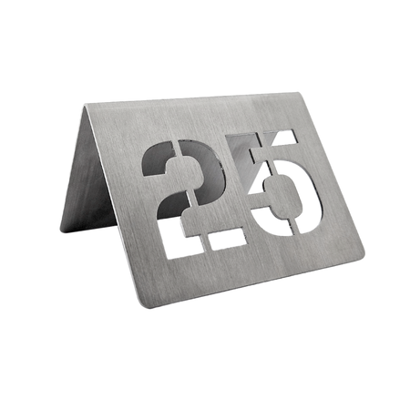 Tafelnummer van RVS in zilver met uitgesneden nummers 75x56x1mm - per 1 stuk