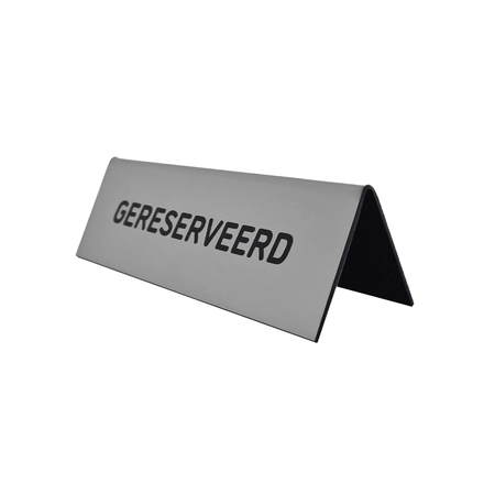 Gereserveerd bordje van acrylaat in zilver met gravering 150x50mm  - per 1 stuk