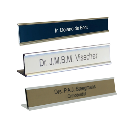 CombiCraft Bureau naambordje Rilo zilverkleurig aluminium met gegraveerde naamstrook 178x30mm - per 1 stuk