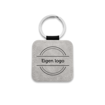 Leren sleutelhanger met logo lichtgrijs