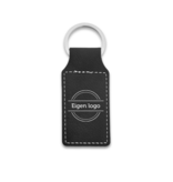Leren sleutelhanger rechthoek met logo in zwart 33x70mm - per 1 stuk