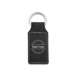 Leren sleutelhanger rechthoek met logo in zwart 33x70mm - per 1 stuk