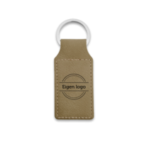 Leren sleutelhanger met logo taupe