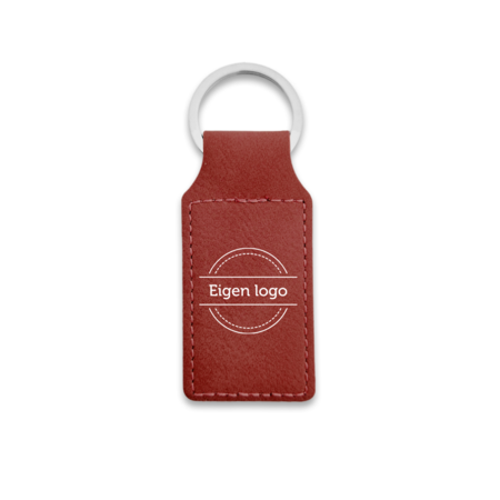 Leren sleutelhanger rechthoek met logo in bordeaux 33x70mm - per 1 stuk