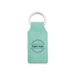 Leren sleutelhanger rechthoek met logo in turquoise 33x70mm - per 1 stuk