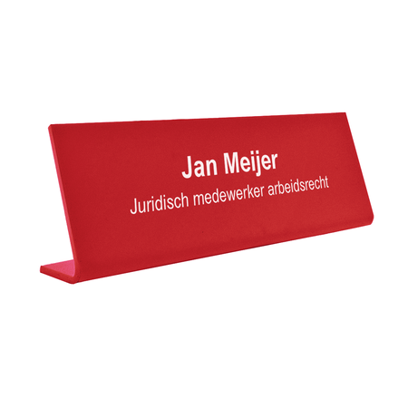 Bureau naambordje Kelby rood met functietitel van plexiglas - per 1 stuk