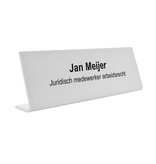 Bureau naambordje Kelby wit met functietitel in zwarte letters van plexiglas - per 1 stuk