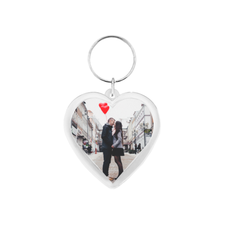 Plexiglas sleutelhanger met jouw foto hart middel 48x50mm - per 1 stuk