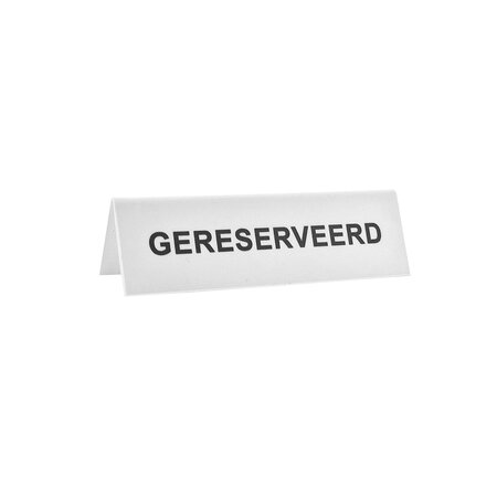 Gereserveerd bordje wit met zwarte letters van polystyreen 80x30mm - per 1 stuk