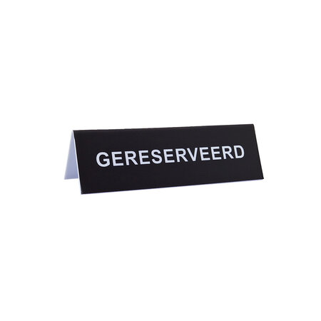 Gereserveerd bordje zwart met witte letters van polystyreen 80x30mm - per 1 stuk