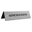 Gereserveerd bordje van acrylaat in zilver met gravering 150x50mm  - per 1 stuk