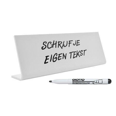 Blanco bureau naambordje Kelby van plexiglas - per 1 stuk