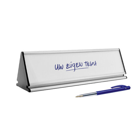 Bureau naambordje Prestige aluminium met papierinleg in zilverkleurig 245x77mm - per 1 stuk