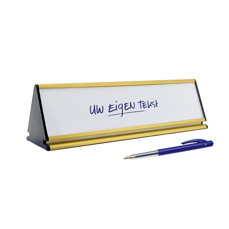 Bureau naambordje Prestige aluminium met papierinleg in goudkleurig 245x77mm - per 1 stuk