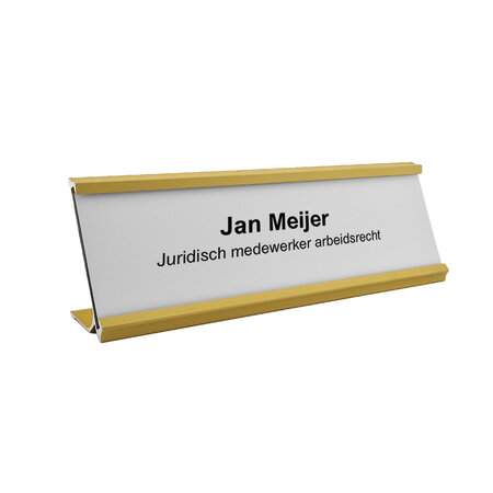 Bureau naambordje Titan goudkleurig met acrylaat inschuifstrook met gravering 178x160mm - per 1 stuk