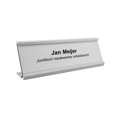 Bureau naambordje Titan zilverkleurig met acrylaat inschuifstrook met gravering 178x60mm - per 1 stuk