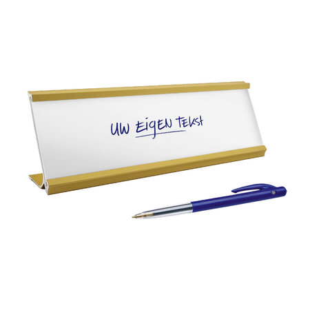 Bureau naambordje Titan aluminium met papierinleg in goud 178x60mm - per 1 stuk