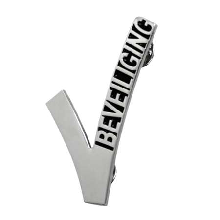 Beveiligings embleem, - Security embleem of Beveiligingsspeld voor particuliere beveiligers, de bekende V-pin in de maat 40x60mm