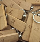 Houten sleutellabel rechthoek met nummer gravering 27x80mm - per 1 stuk