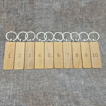 Houten sleutellabel rechthoek met nummer gravering 27x80mm - per 1 stuk
