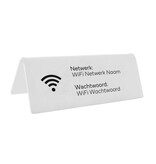 Wifi bordje met wachtwoord en netwerknaam in wit van plexiglas - per 1 stuk