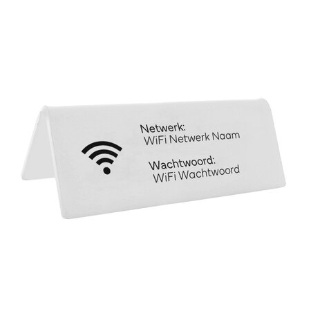 Wifi bordje met wachtwoord en netwerknaam in wit van plexiglas - per 1 stuk