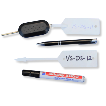 Blanco autolabel of werkplaatslabel met rattenstaart 190x37mm beschrijfbaar wit - per 500 stuks