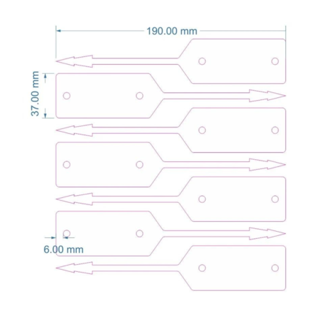Blanco autolabel of werkplaatslabel met rattenstaart 190x37mm beschrijfbaar wit - per 500 stuks