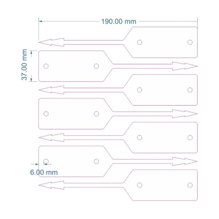 Blanco autolabel of werkplaatslabel met rattenstaart 190x37mm beschrijfbaar geel - per 500 stuks