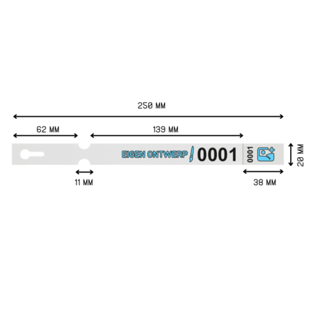 CombiCraft Sleufetiketten met eigen ontwerp en nummering 250x20mm met afscheurstrook - per 200 etiketten