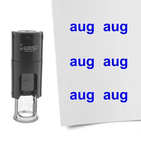 Stempel of stempeltje van de tekst Aug voor de maand Augustus 10mm rond - per 1 stuk