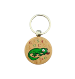 Houten sleutelhanger cirkel met logo 40x40mm - per 1 stuk